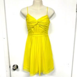 Jacob yellow mini dress Small ruched bodice fit and flare Georgette lined Bright